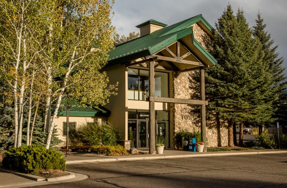 front of Gypsum Town Hall at sunset